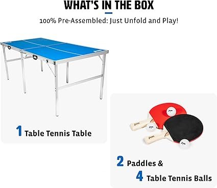 EastPoint Sports Penn Space Saver Table Tennis Table Fully Assembled IndoorOutdoor Portable Table with Net 2 Ping Pong Paddles and 4 Balls