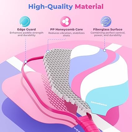 Pink Pickleball Paddles Set of 2 Cute Lightweight Fiberglass Surface