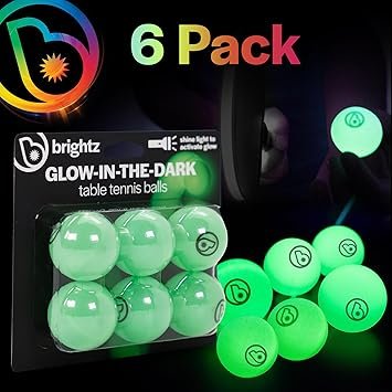 Brightz Glow in The Dark Ping Pong Balls 6Pack Green Colored Neon Ping Pong Balls