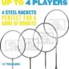 Triumph Sports 4Player Badminton Set with 4 Rackets 3 Shuttlecocks and 1 Carry Case Black