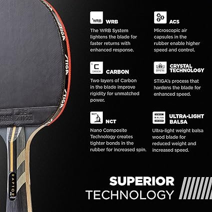 STIGA Carbon Fiber Ping Pong Paddle Performance Table Tennis Racket Black