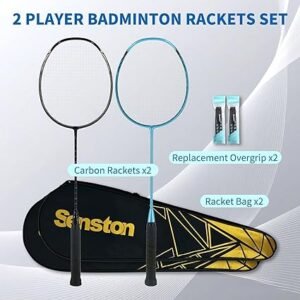 81THYI7S4tL._AC_SX425_.jpg Senston N80 Badminton Rackets Set Full Carbon Fiber 5U Lightweight Racquets with AntiSlip Grip 2 Carry Bags OutdoorBackyard Sports for Adults Teens Family Games