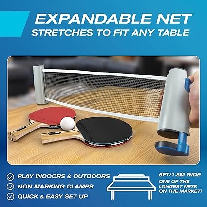 PRO SPIN Retractable Ping Pong Net 72 Table Tennis Net with Clamps Portable Ping Pong Net for Any Table